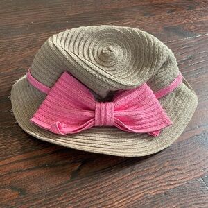 Charming CHARLIE Hat Girls Straw Floppy Hat Pink Bow Vacation Cabana Sunscreen